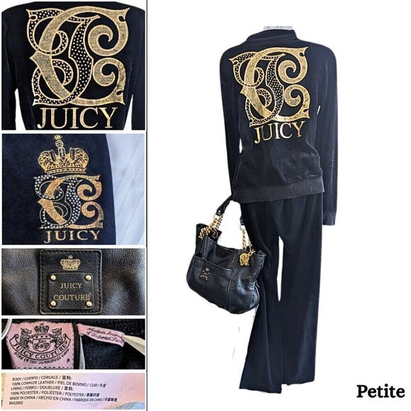 Vtg Y2K JUICY COUTURE 3-pc Velour Tracksuit Matching Set + Bag Top L Pants SP - Picture 1 of 12
